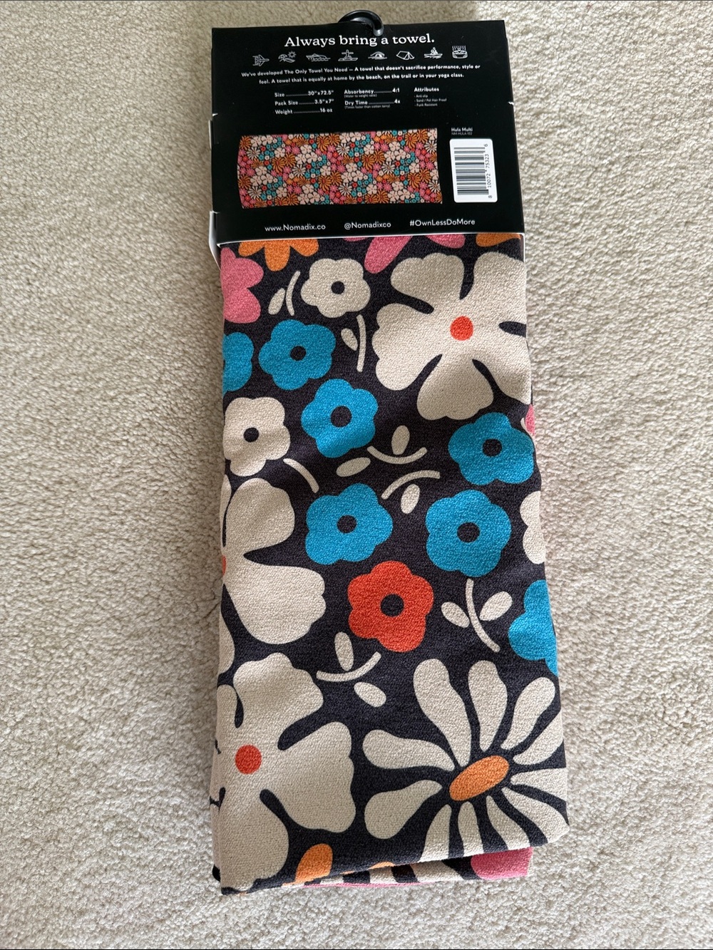 Nomadix New Multi Floral Beach Towel - Black, Orange & Pink - Picture 2 of 4